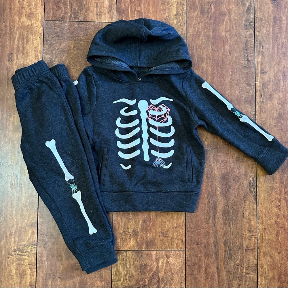 Kids Skeleton Hoodie and jogger Pants Set - grey - 3T